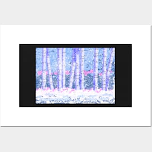 ABSTRACTED SNOW AND BIRCH TREES Posters and Art